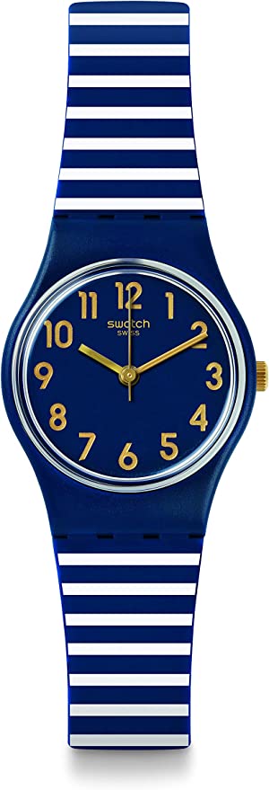 ساعة كوارتز رقمية للأطفال بحزام أزرق وأبيض من Swatch